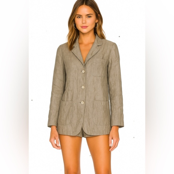 45RPM UMII 908 Women's V-neck Blouse Gray Linen  Sz S Long Sleeve Made in Japan - Picture 1 of 10